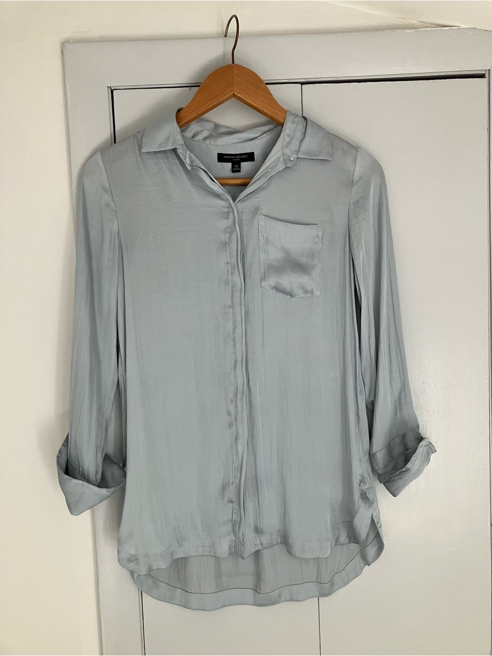 Banana Republic Light Blue Satin Button-Down Shirt
